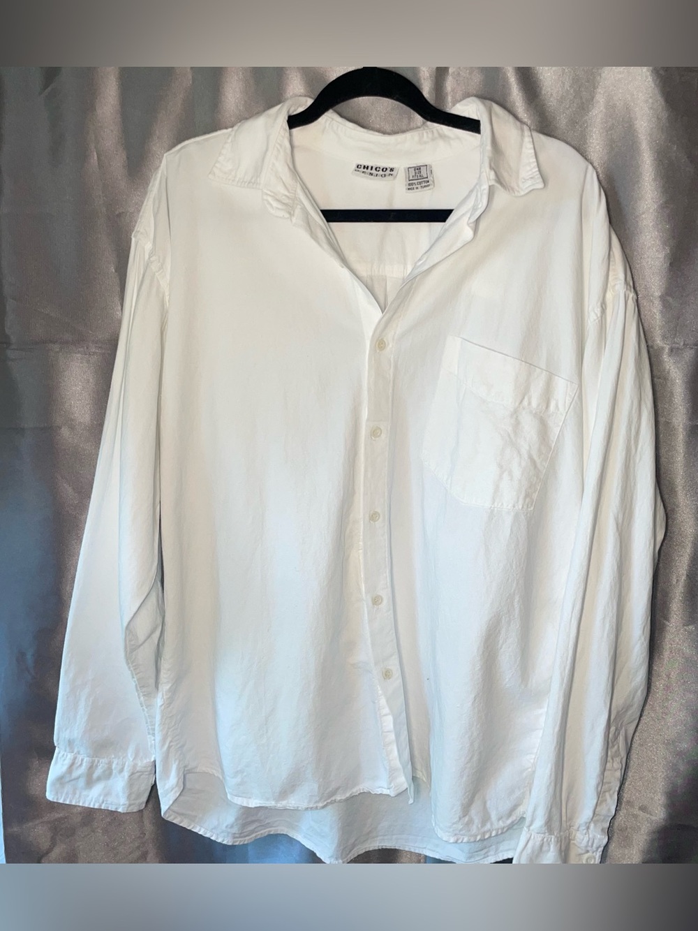 Chico's Design One Size White Button Up Oversized Shirt 100% Cotton